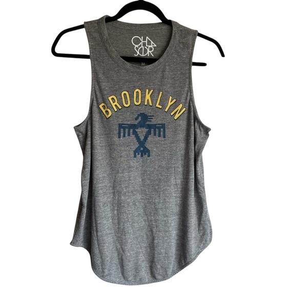 Chaser Gray and Gold Muscle Tank Tee with Brooklyn Graphic Medium NWOT - Picture 1 of 7